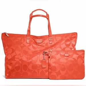Coach Signature Getaway Nylon Tote Bag Set Orange